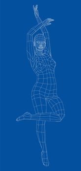 Wireframe ballerina or dancer in dance pose. 3d illustration