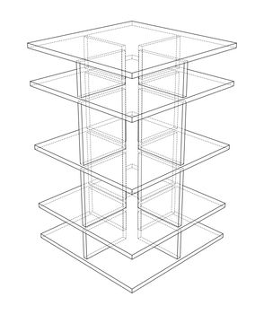 Empty showcase outline. 3d illustration. Wire-frame style