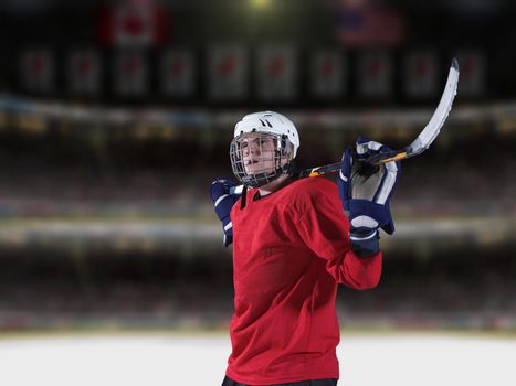 young ice hockey player portrait on a match