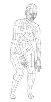 Wireframe ballerina or dancer in dance pose. 3d illustration