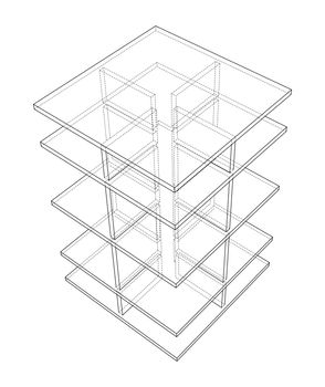 Empty showcase outline. 3d illustration. Wire-frame style