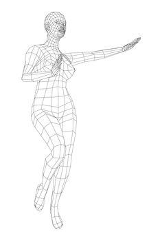 Wireframe ballerina or dancer in dance pose. Female dancing salsa. 3d illustration