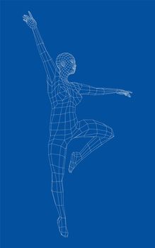 Wireframe ballerina or dancer in dance pose. 3d illustration