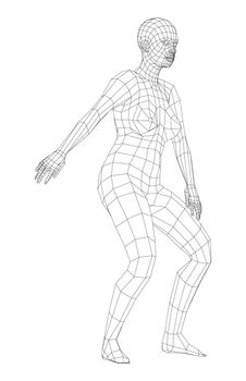 Wireframe ballerina or dancer in dance pose. 3d illustration