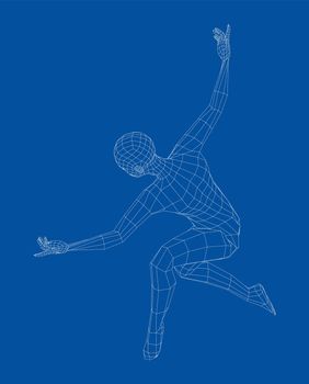 Wireframe ballerina or dancer in dance pose. 3d illustration