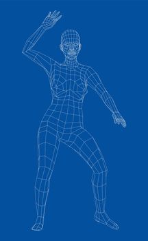 Wireframe ballerina or dancer in dance pose. 3d illustration