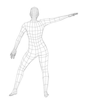 Wireframe ballerina or dancer in dance pose. 3d illustration