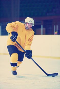 ice hockey player in action kicking with stick