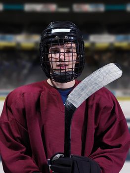 young ice hockey player portrait on a match