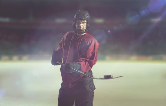 young ice hockey player portrait on a match