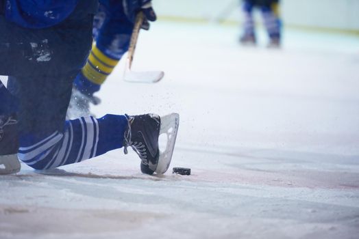 ice hockey player in action kicking with stick