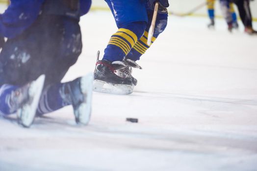 ice hockey player in action kicking with stick