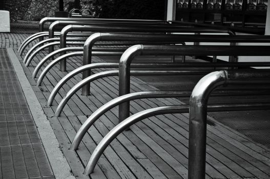 metal fence for the queue in front of the checkout. no people. nobody buys tickets at the box office.