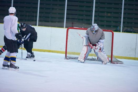 ice hockey goalkeeper  player on goal in action