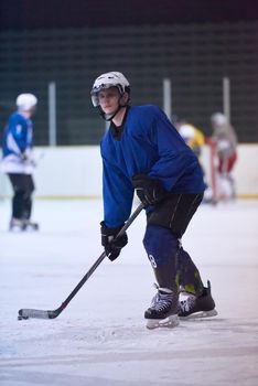 ice hockey player in action kicking with stick