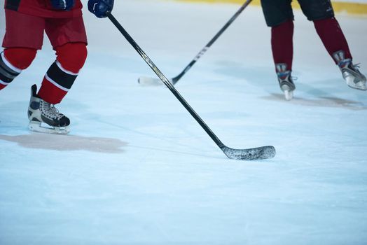 ice hockey player in action kicking with stick