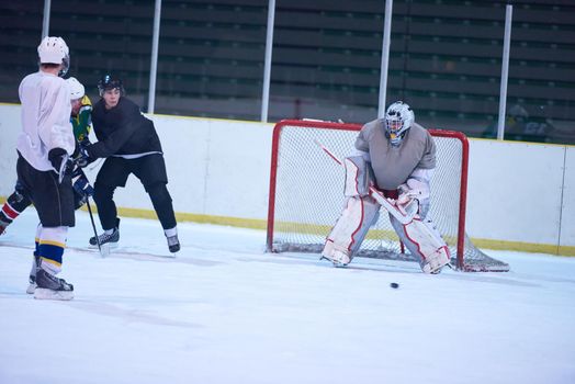 ice hockey goalkeeper  player on goal in action