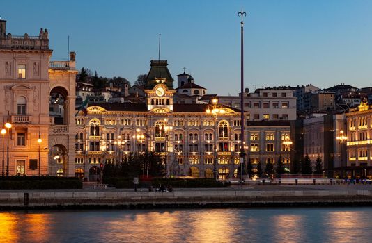 Scenic view of Piazza Unità at sunset, Trieste. Italy