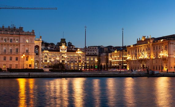Scenic view of Piazza Unità at sunset, Trieste. Italy
