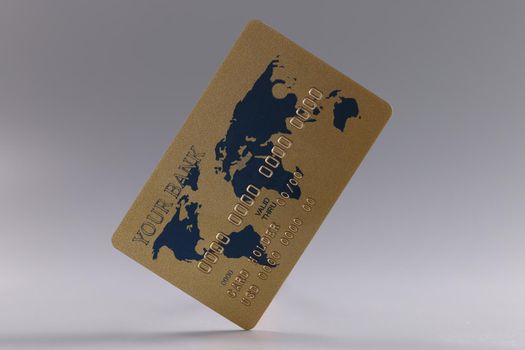 Credit plastic bank card on gray background. Banking services concept