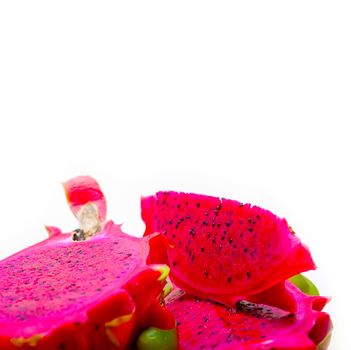 fresh thai purple dragon fruit over white rustic table