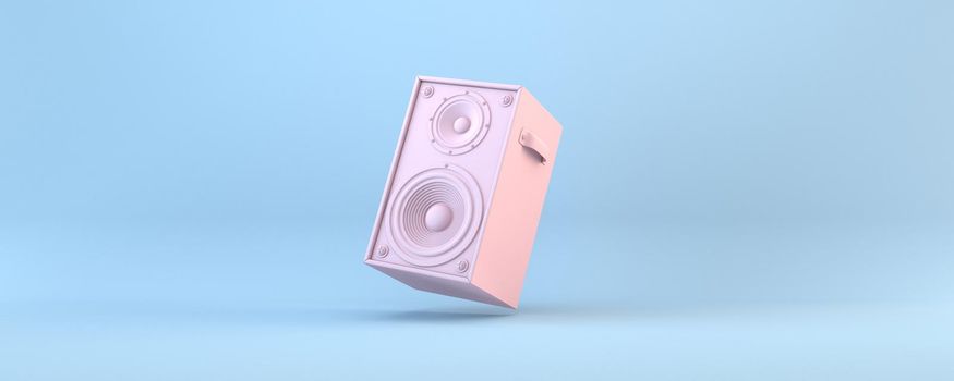 Pink music speakers 3D rendering illustration isolated on blue background