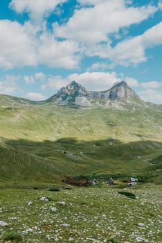 The mountain pass Sedlo is in the north of Montenegro. Fantastic green view of Saddle mountain, Durmitor massive, Montenegroю