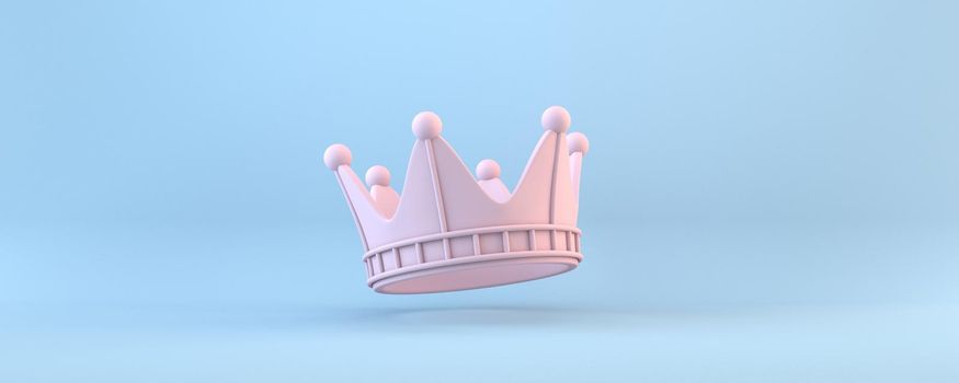 Pink crown 3D rendering illustration isolated on blue background