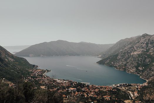 Panoramic view on Kotor bay. Kotor bay seen from above, Montenegro