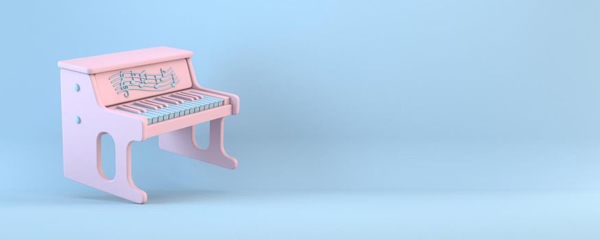 Pink toy piano 3D rendering illustration isolated on blue background