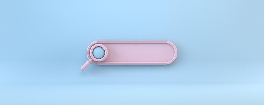 Pink search bar 3D rendering illustration isolated on blue background