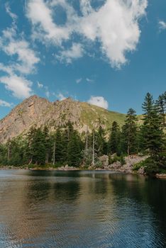 Majestic mountain lake. scenery of high mountain with lake and high peak.