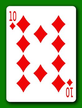 A 10 Ten of Diamonds playing card with clipping path to remove background and shadow 3d illustration