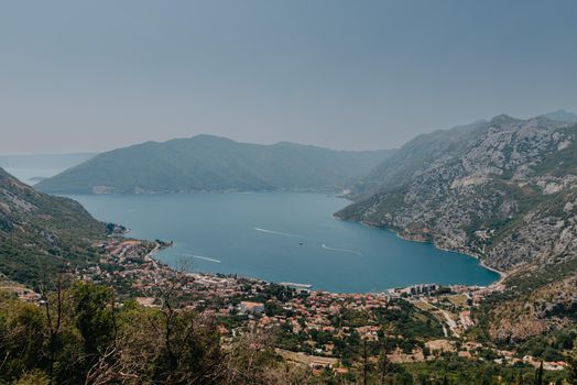 Panoramic view on Kotor bay. Kotor bay seen from above, Montenegro