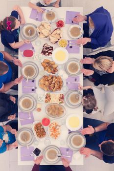 iftar dinner muslim family together during a ramadan feast at home top view