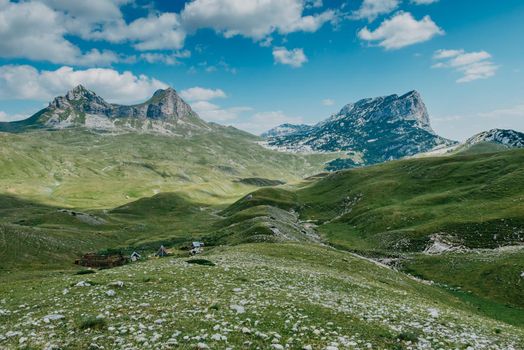 The mountain pass Sedlo is in the north of Montenegro. Fantastic green view of Saddle mountain, Durmitor massive, Montenegroю