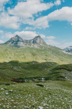 The mountain pass Sedlo is in the north of Montenegro. Fantastic green view of Saddle mountain, Durmitor massive, Montenegroю