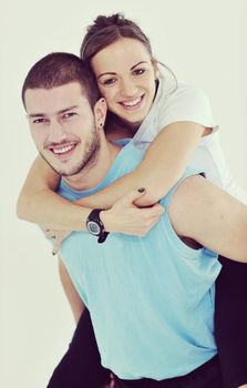 happy young couple fitness workout and fun at sport gym club