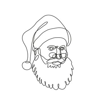 Continuous line drawing illustration of Santa Claus Kris Kringle Father Christmas viewed from side done in mono line or doodle style in black and white on isolated background. 