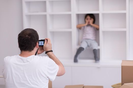 Photoshooting with kid model at studio as new modern home