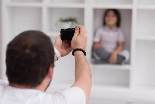 Photoshooting with kid model at studio as new modern home