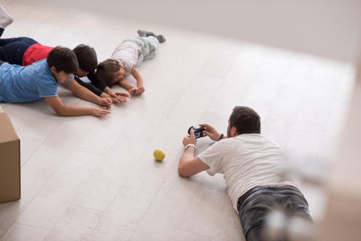 Photoshooting with kids models at studio as new modern home