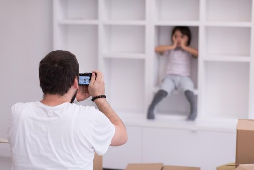 Photoshooting with kid model at studio as new modern home