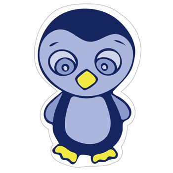 Hand-drawn Cute Penguin with Honey Sticker. Isolated Penguin on White Background.