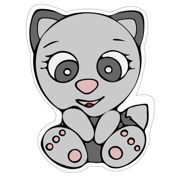 Hand-drawn Cute Cat with Honey Sticker. Isolated Cat on White Background.