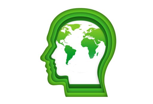 Green globe in green human head. illustration.