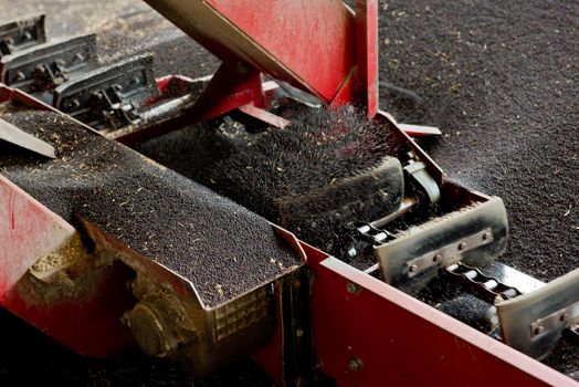 Special equipment for drying rape seeds. Close up.