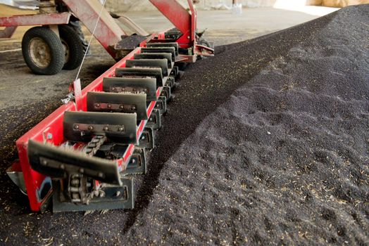 Special equipment for drying rape seeds. Close up.