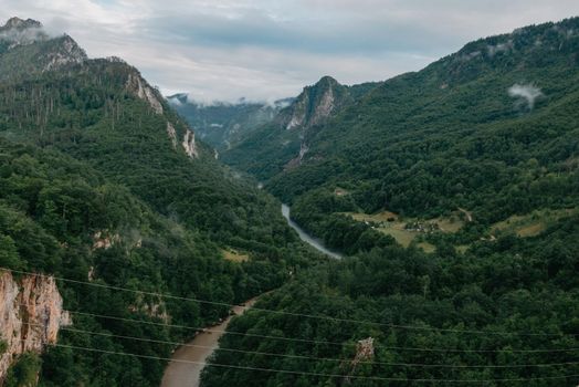 Tara River, view from the bridge, north Montenegro. Canyon of river Tara, deepest canyon in the Europe, second in the world. State of Montenegro