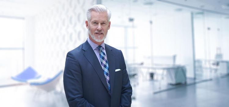 Portrait of senior businessman in front of his modern office